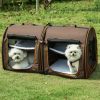 PawHut Portable Cat Cage 39 Twin Compartment Show House with Soft Cushions Storage Bag Brown